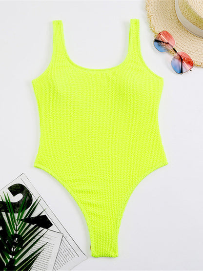 Swimwear- Sporty One-Piece Swimsuit - Tie-Dye Textured Swimwear- - Pekosa Women Clothing