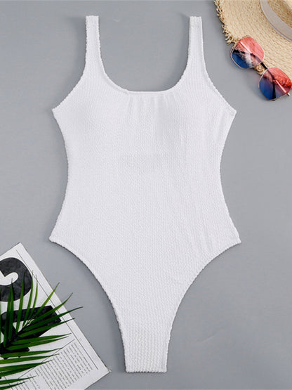 Swimwear- Sporty One-Piece Swimsuit - Tie-Dye Textured Swimwear- - Pekosa Women Clothing