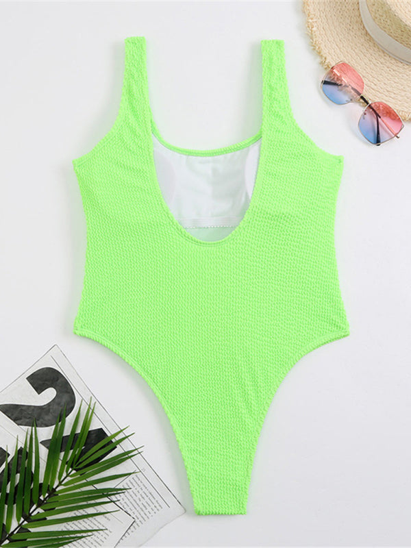 Swimwear- Sporty One-Piece Swimsuit - Tie-Dye Textured Swimwear- - Pekosa Women Clothing