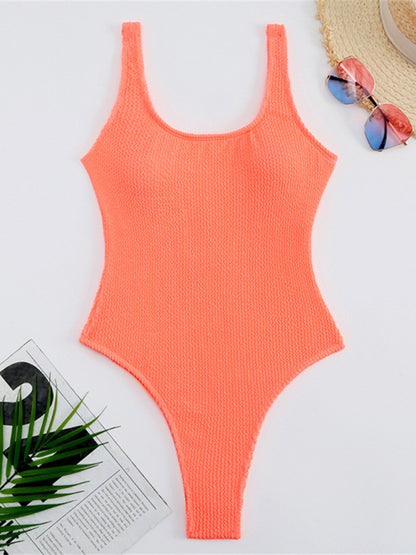 Swimwear- Sporty One-Piece Swimsuit - Tie-Dye Textured Swimwear- - Pekosa Women Clothing