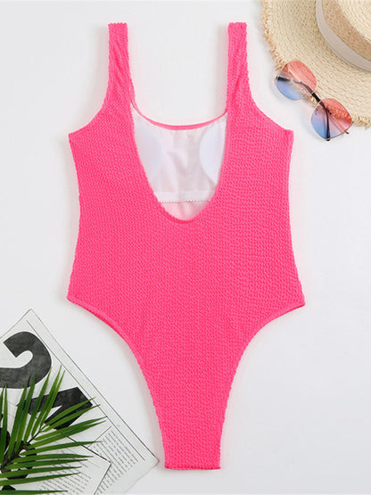 Swimwear- Sporty One-Piece Swimsuit - Tie-Dye Textured Swimwear- - Pekosa Women Clothing