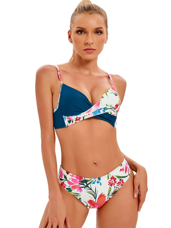 Swimwear- Summer Beach Clasic 2-Piece Floral Bikini Bra and Bottoms- - Pekosa Women Clothing