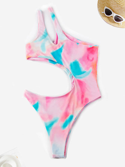 Swimwear- Summer Print One-Piece One-Shoulder Monokini Swimwear- - Pekosa Women Clothing