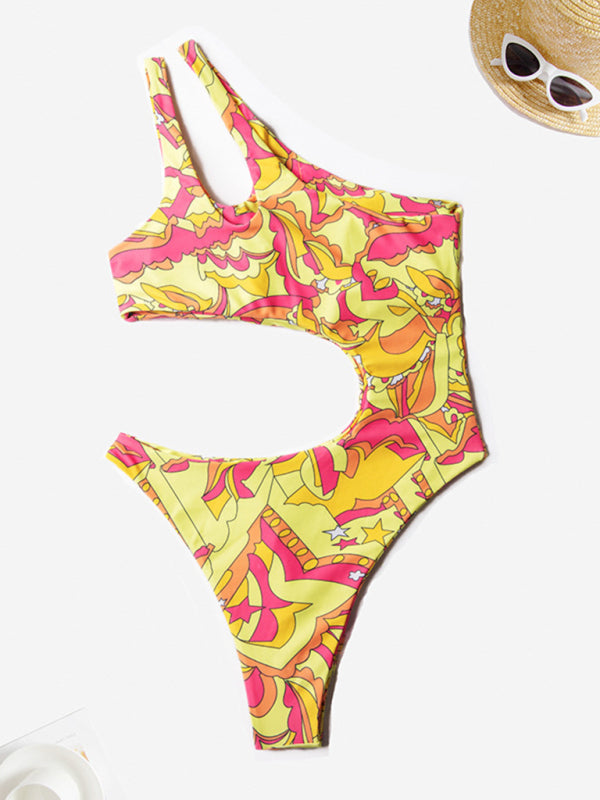 Swimwear- Summer Print One-Piece One-Shoulder Monokini Swimwear- - Pekosa Women Clothing