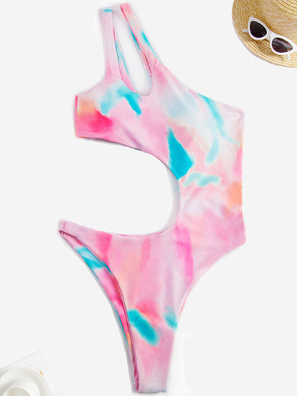 Swimwear- Summer Print One-Piece One-Shoulder Monokini Swimwear- - Pekosa Women Clothing