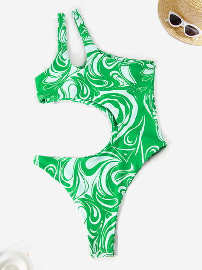 Swimwear- Summer Print One-Piece One-Shoulder Monokini Swimwear- - Pekosa Women Clothing