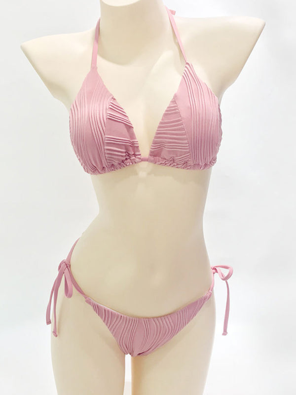 Swimwear- Two Piece Bikini Triangle Bra and Tie-Side Bottoms- - Pekosa Women Clothing