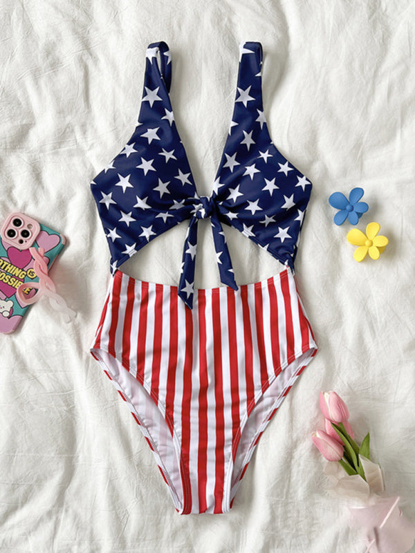 Swimwear- USA Swimsuit The Patriot One-Piece Swimwear in American Flag Print- - Pekosa Women Clothing