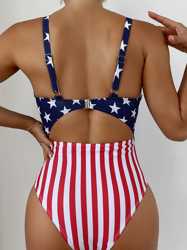 Swimwear- USA Swimsuit The Patriot One-Piece Swimwear in American Flag Print- - Pekosa Women Clothing