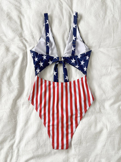 Swimwear- USA Swimsuit The Patriot One-Piece Swimwear in American Flag Print- - Pekosa Women Clothing