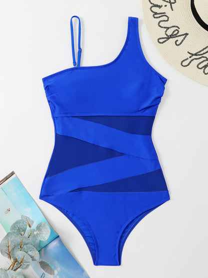 Swimwear- Unleash Your Inner Goddess with our Asymmetrical One Piece Bikini- Blue- Pekosa Women Clothing