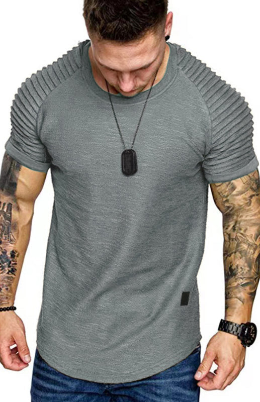 T-Shirts- Athletic Essential Solid Muscle Tee for Men's Gym Workouts- Green- Pekosa Women Clothing