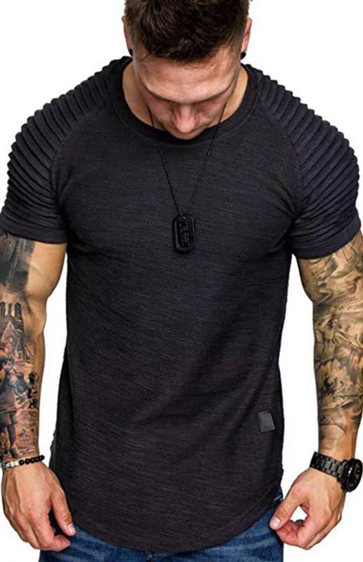 T-Shirts- Athletic Essential Solid Muscle Tee for Men's Gym Workouts- Black- Pekosa Women Clothing