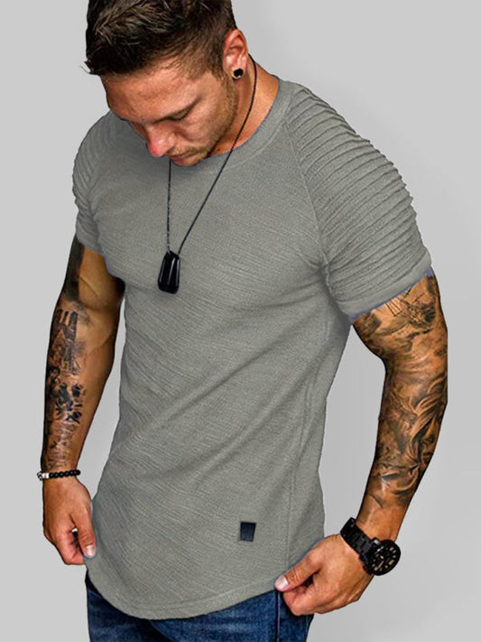 T-Shirts- Athletic Essential Solid Muscle Tee for Men's Gym Workouts- Grey- Pekosa Women Clothing