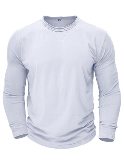 T-Shirts- Men's Crew Neck Long Sleeve Cotton Tee- - Pekosa Women Clothing