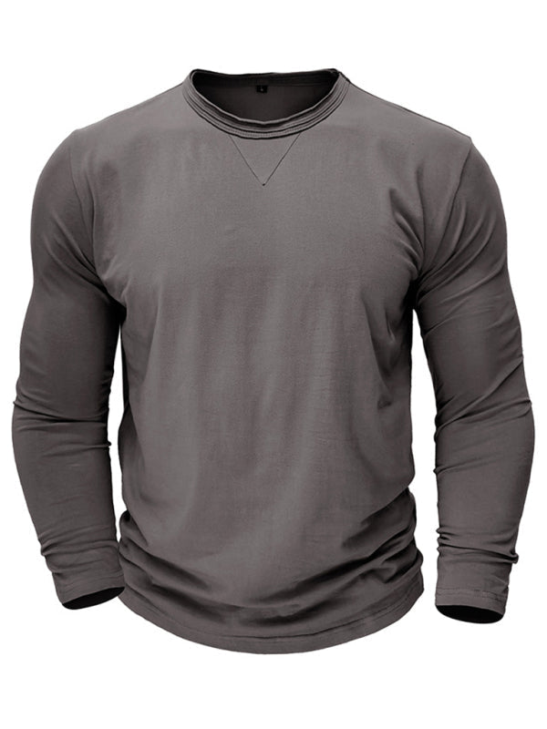 T-Shirts- Men's Crew Neck Long Sleeve Cotton Tee- - Pekosa Women Clothing