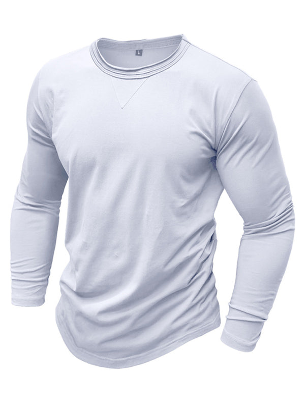 T-Shirts- Men's Crew Neck Long Sleeve Cotton Tee- - Pekosa Women Clothing