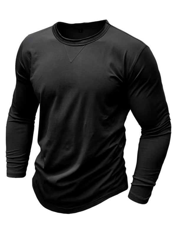 T-Shirts- Men's Crew Neck Long Sleeve Cotton Tee- - Pekosa Women Clothing