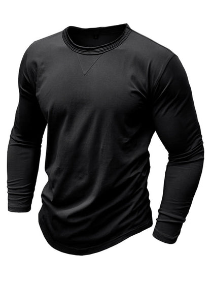 T-Shirts- Men's Crew Neck Long Sleeve Cotton Tee- - Pekosa Women Clothing