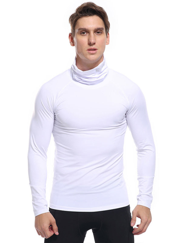 T-Shirts- Muscle Fit Solid Long Sleeve Mock Neck Sporty T-Shirt for Men- - Pekosa Women Clothing