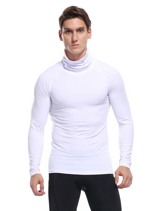 T-Shirts- Muscle Fit Solid Long Sleeve Mock Neck Sporty T-Shirt for Men- - Pekosa Women Clothing