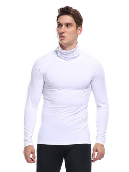 T-Shirts- Muscle Fit Solid Long Sleeve Mock Neck Sporty T-Shirt for Men- - Pekosa Women Clothing