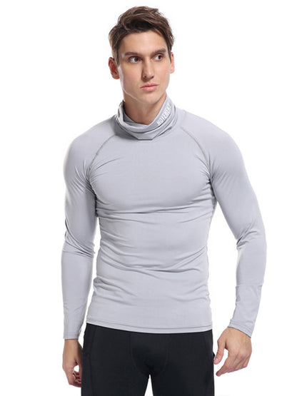 T-Shirts- Muscle Fit Solid Long Sleeve Mock Neck Sporty T-Shirt for Men- - Pekosa Women Clothing