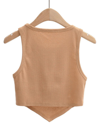 Tank Tops- Summer Must-Have: Casual Crop Tank Top in Cotton Blend- - Pekosa Women Clothing