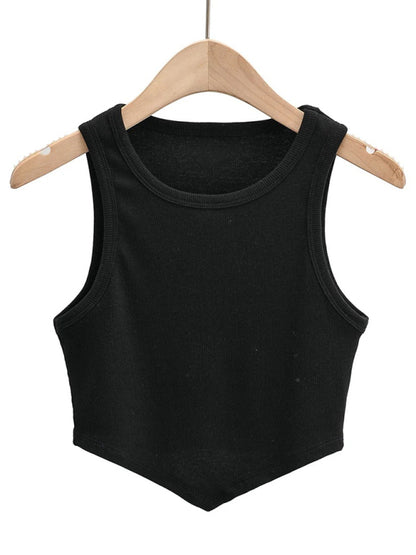 Tank Tops- Summer Must-Have: Casual Crop Tank Top in Cotton Blend- Black- Pekosa Women Clothing