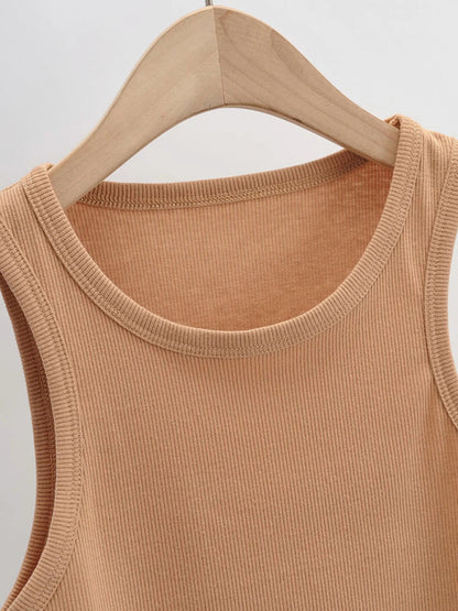 Tank Tops- Summer Must-Have: Casual Crop Tank Top in Cotton Blend- - Pekosa Women Clothing