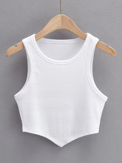 Tank Tops- Summer Must-Have: Casual Crop Tank Top in Cotton Blend- White- Pekosa Women Clothing