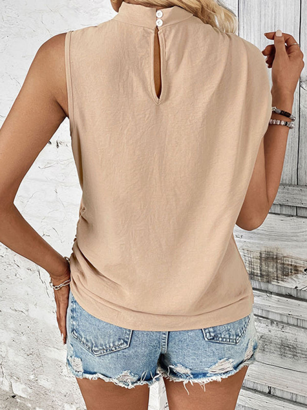 Tank Tops- Summer Must-Have Stand Collar Tank Top- - Pekosa Women Clothing