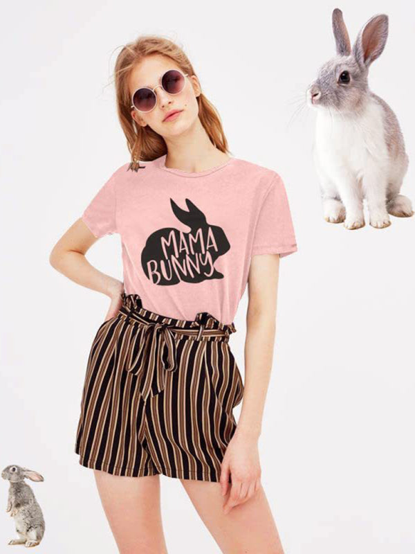 Tees- Easter Holly Week in a Women's Mama Bunny Tee- - Pekosa Women Clothing