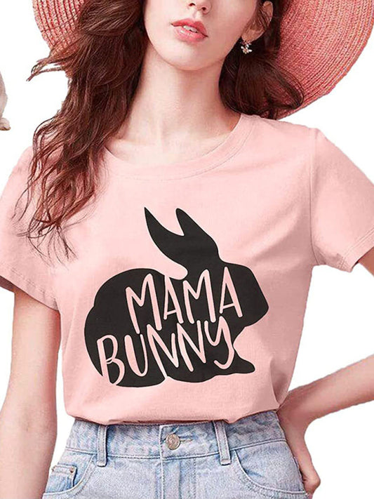 Tees- Easter Holly Week in a Women's Mama Bunny Tee- Pastel pink- Pekosa Women Clothing