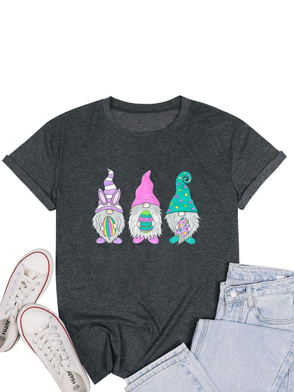 Tees- Easter Holly Week in a Women's Mama Bunny Tee- Dark Gray- Pekosa Women Clothing