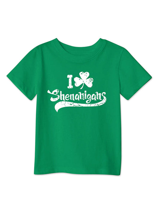 Tees- Kids' St. Patrick's Day Lucky Clover Print T-Shirt - Little Leprechauns Tee- Pale green- Pekosa Women Clothing