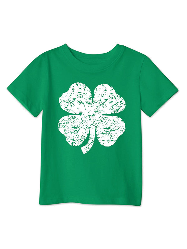 Tees- Kids' St. Patrick's Day Lucky Clover Print T-Shirt - Little Leprechauns Tee- Fruit green- Pekosa Women Clothing