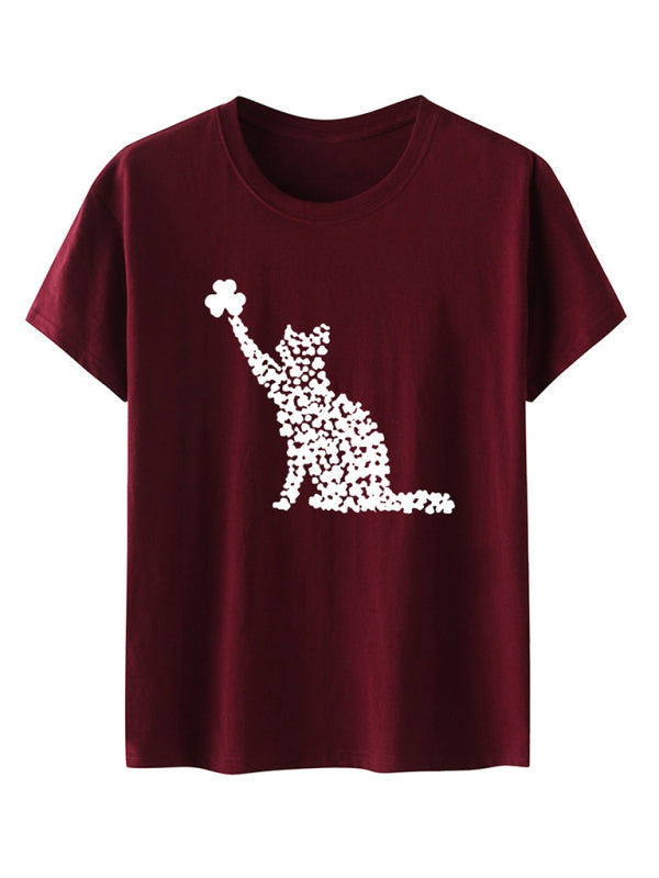 Tees- Women's St. Paddy's Day Luck Tee- Wine Red- Pekosa Women Clothing