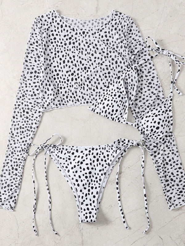 Three Piece Bikini- 3- Piece Animal Print Triangle Wireless Bikini Swimwear- - Pekosa Women Clothing