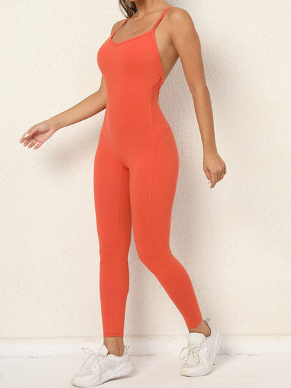 Tight Pantsuits- Solid Butt Lifting Tight Jumpsuit Unitard- - Pekosa Women Clothing