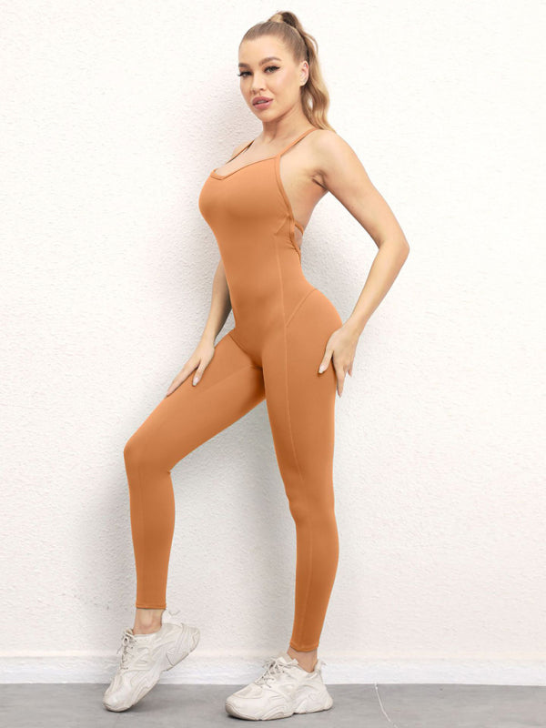 Tight Pantsuits- Solid Butt Lifting Tight Jumpsuit Unitard- - Pekosa Women Clothing