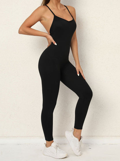 Tight Pantsuits- Solid Butt Lifting Tight Jumpsuit Unitard- - Pekosa Women Clothing