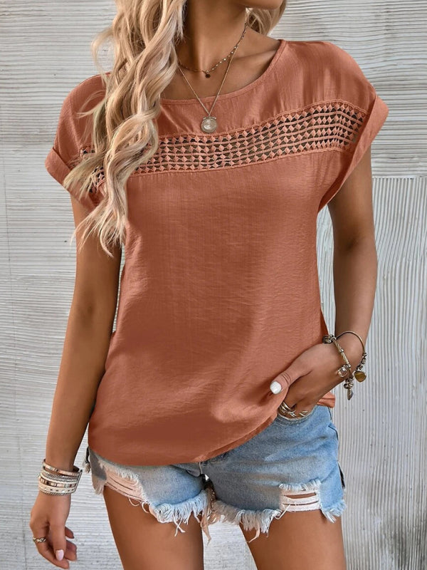 Top- Boho Chic T-Shirt with Lace Trim for Women- - Pekosa Women Clothing