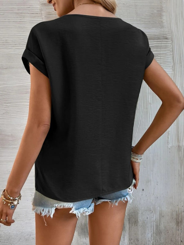 Top- Boho Chic T-Shirt with Lace Trim for Women- - Pekosa Women Clothing