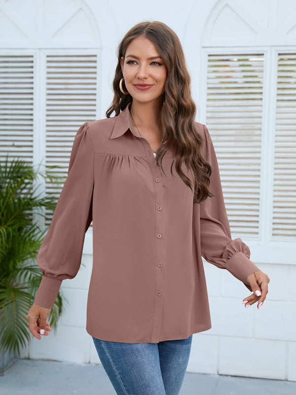 Top- Boho Chic with Puff Long sleeves Shirt - Women's Top- Pink- Pekosa Women Clothing