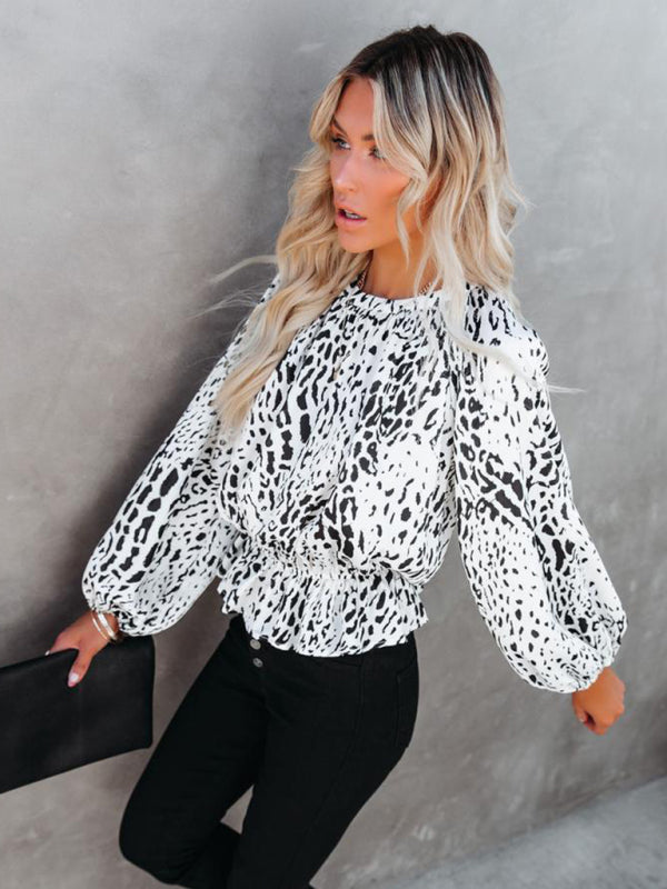 Top- Boho Leopard Print Blouse T-Shirt - Top for Women- - Pekosa Women Clothing