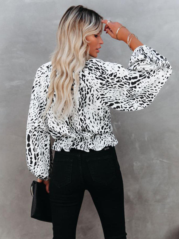 Top- Boho Leopard Print Blouse T-Shirt - Top for Women- - Pekosa Women Clothing