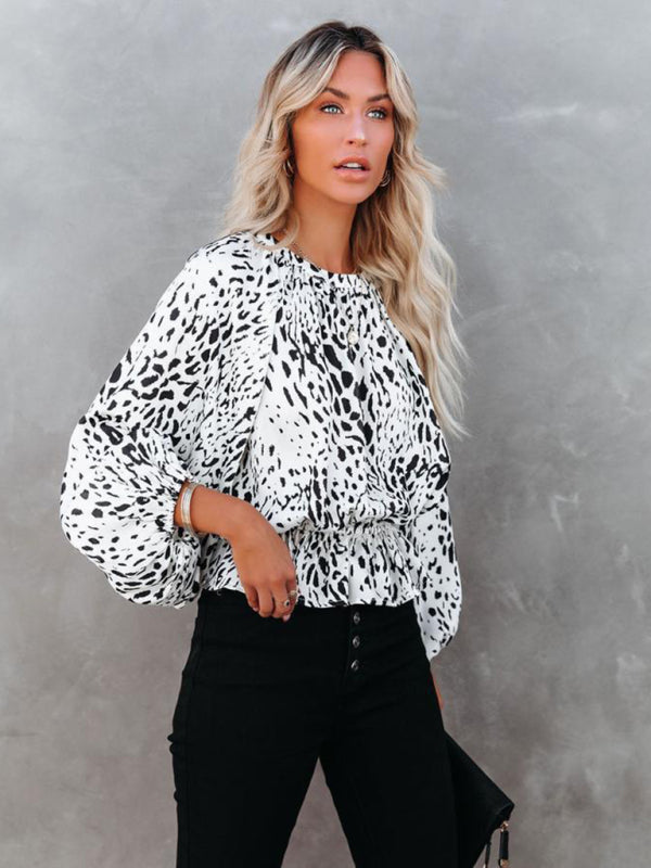 Top- Boho Leopard Print Blouse T-Shirt - Top for Women- White- Pekosa Women Clothing