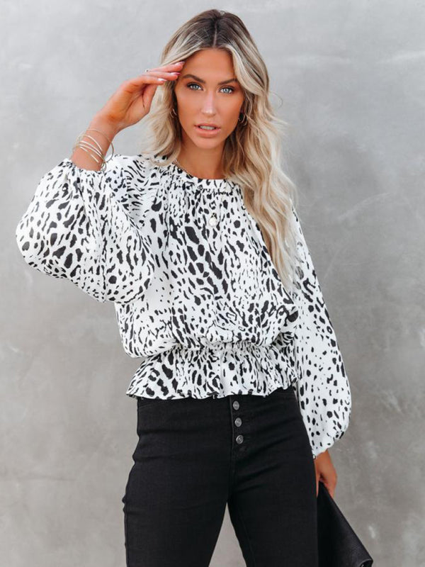 Top- Boho Leopard Print Blouse T-Shirt - Top for Women- - Pekosa Women Clothing