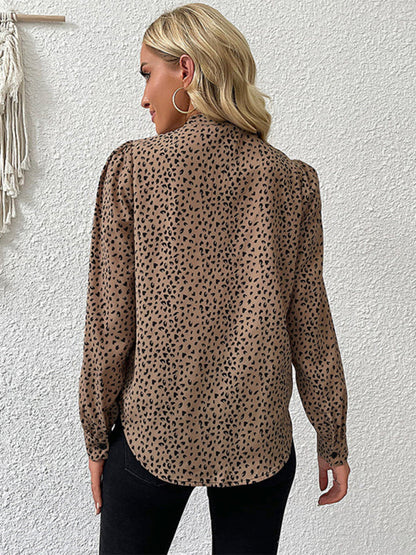 Top- Cheetah Print Tie Tunic Blouse - Women's Top- - Pekosa Women Clothing